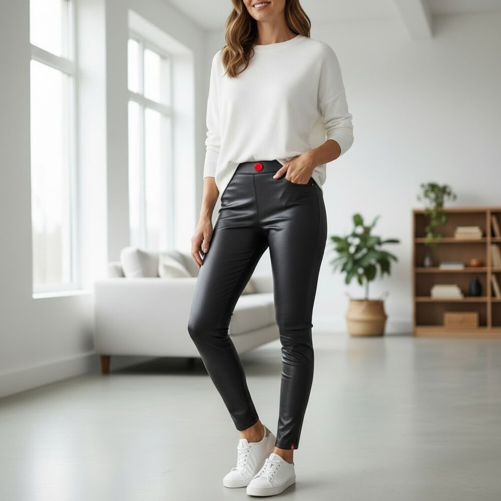 Esprit EDC Black Coated Satin Sheen Stretch‎ Leggings Sz XS #239L